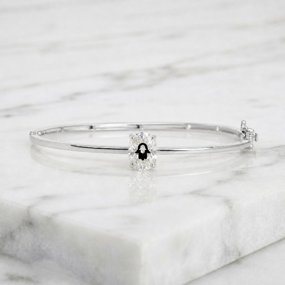 Laser Engrave On Lab Grown Diamond Bangel Bracelet Hamsa Engraving 14K Yellow/White/Rose Gold