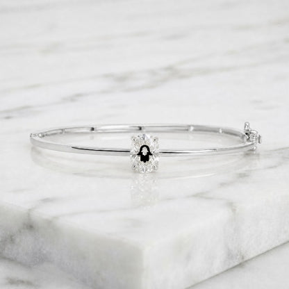 Laser Engrave On Lab Grown Diamond Bangel Bracelet Hamsa Engraving 14K Yellow/White/Rose Gold