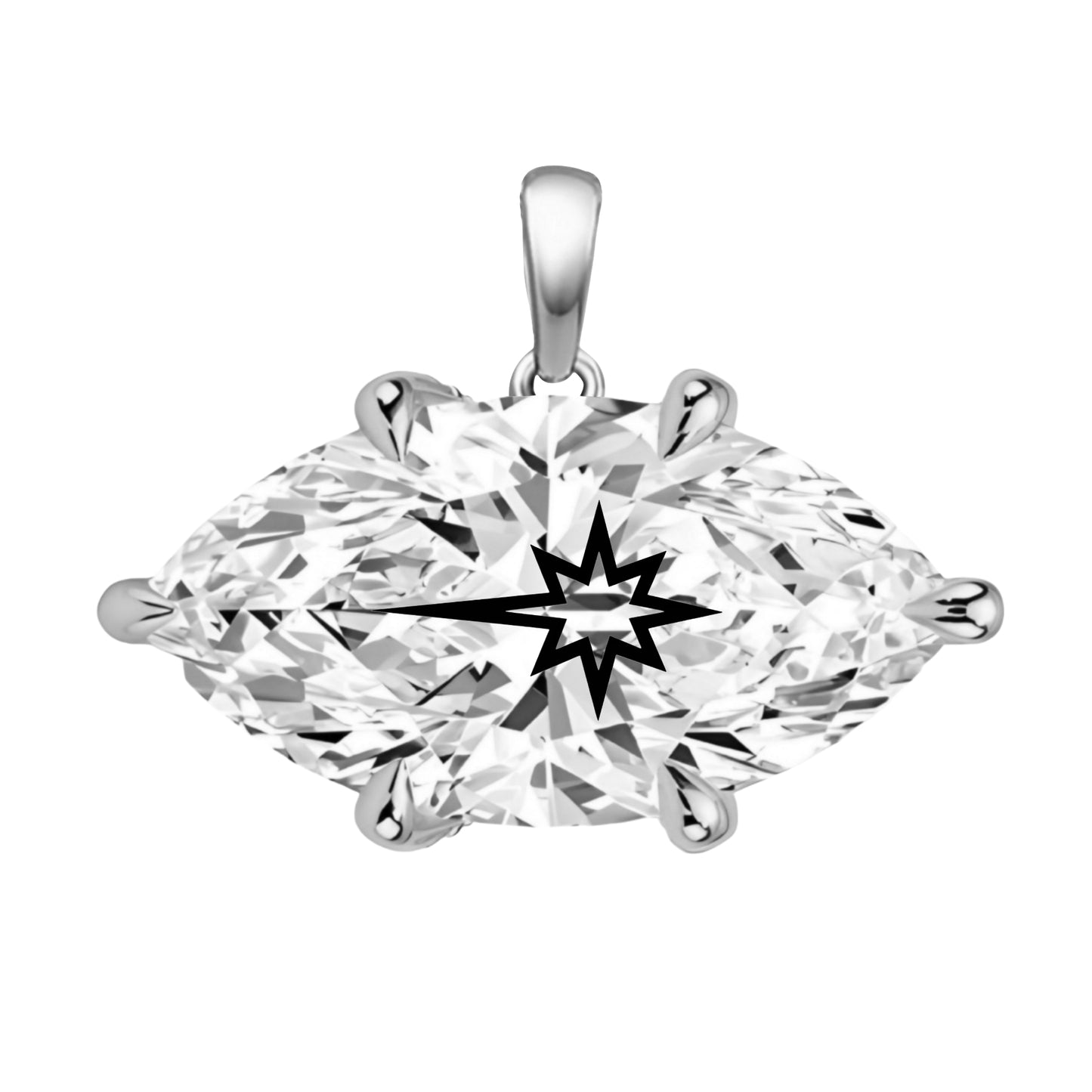 תליון יהלום מעבדה מרקיזה עם חריטת לייזר כוכב הצפון - זהב 14 קראט צהוב/לבן/רוז גולד