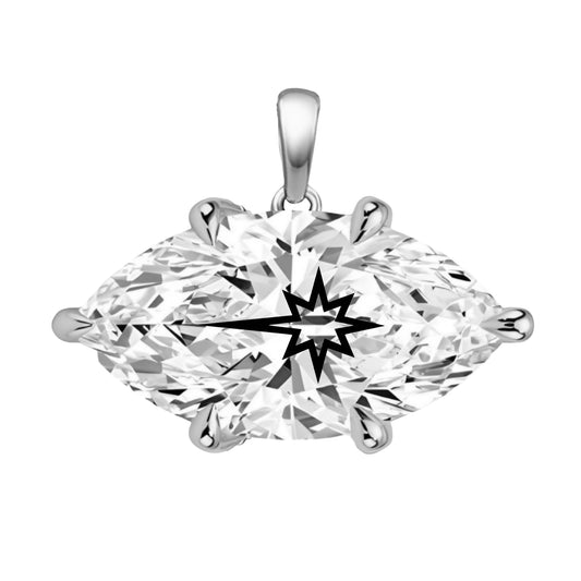 תליון אבן מוסונייט מרקיזה עם חריטת לייזר כוכב הצפון - כסף 925