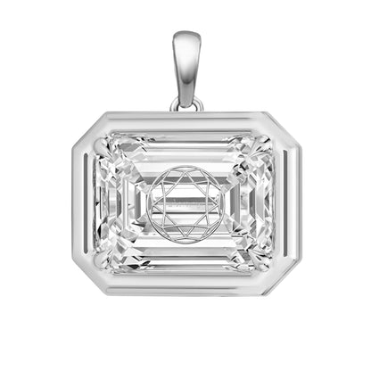 Laser Engrave Onto A Center Of Lab Grown Diamond Emerald Bezel Prongs Pendant Personalized Engraved 14K Gold