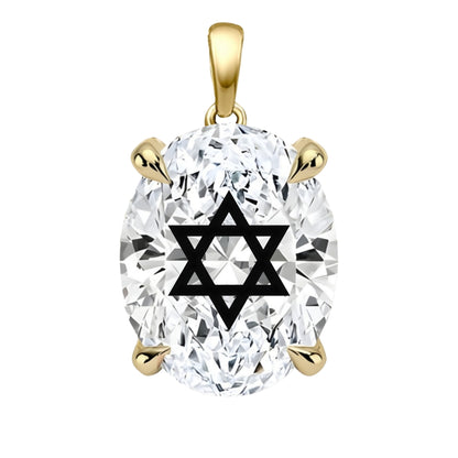 תליון אבן מוסונייט אובל עם חריטת לייזר מגן דוד - זהב 14 קראט צהוב/לבן/רוז גולד