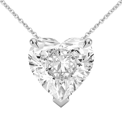 שרשרת יהלום מעבדה לב מרחף עם חריטת לייזר בעיצוב אישי - זהב 14 קראט צהוב/לבן/רוז גולד