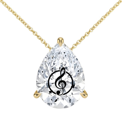 שרשרת יהלום מעבדה טיפה מרחפת חריטה תו מוזיקלי - זהב 14 קראט צהוב/לבן/רוז גולד