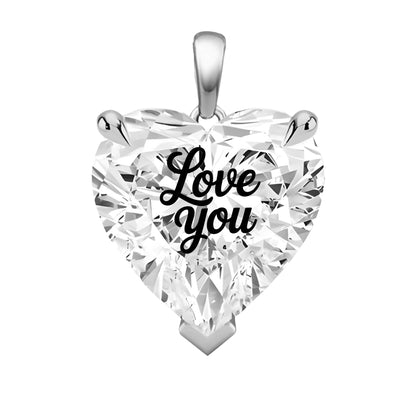 תליון יהלום מעבדה לב עם חריטת לייזר LOVE YOU - זהב 14 קראט צהוב/לבן/רוז גולד