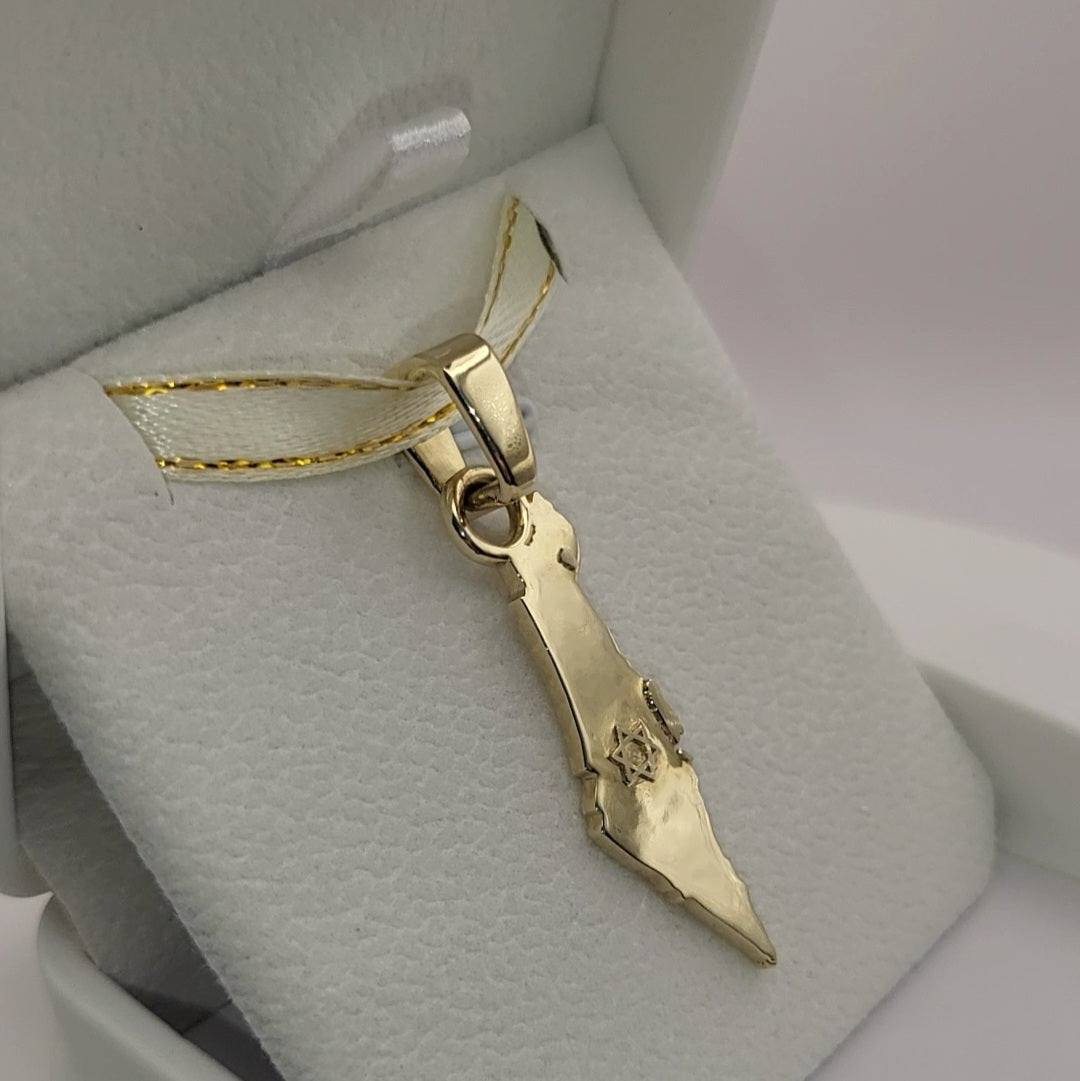 Grand 14K Gold Map of ISRAEL Pendant with Magen David - Special Edition for Thick Chains