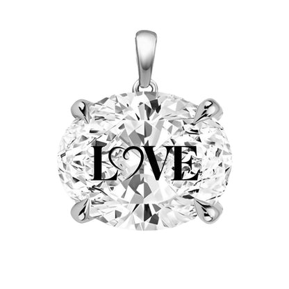 תליון יהלום מעבדה אובל עם חריטת לייזר LOVE - זהב 14 קראט צהוב/לבן/רוז גולד