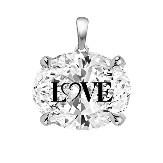 תליון אבן מוסונייט אובל עם חריטת לייזר LOVE - כסף 925