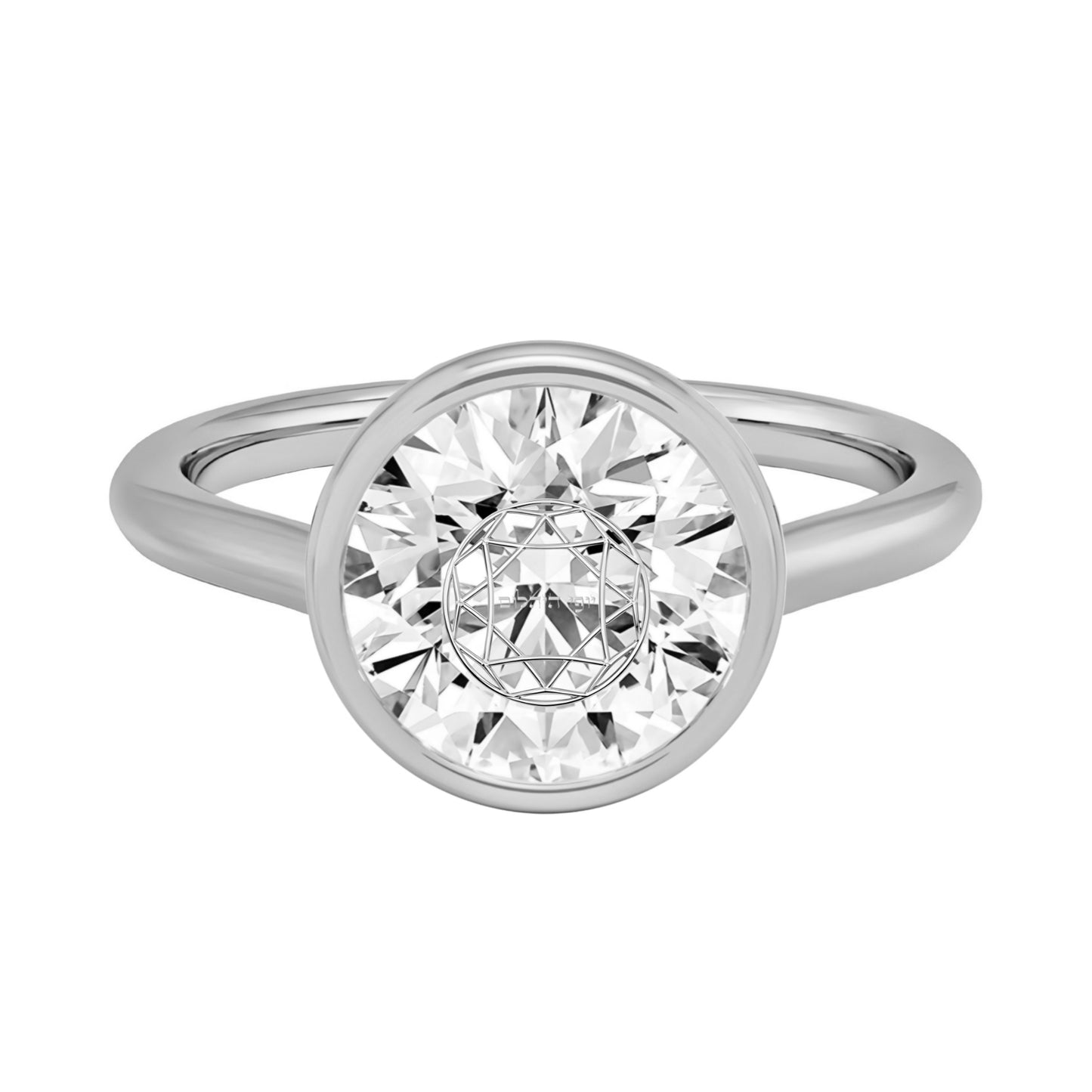 טבעת חותם יהלום מעבדה עגול חריטה בעיצוב אישי - שיבוץ בזל זהב 14 קראט צהוב/לבן/רוז גולד