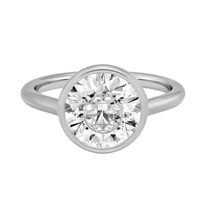 טבעת חותם יהלום מעבדה עגול חריטה בעיצוב אישי - שיבוץ בזל זהב 14 קראט צהוב/לבן/רוז גולד