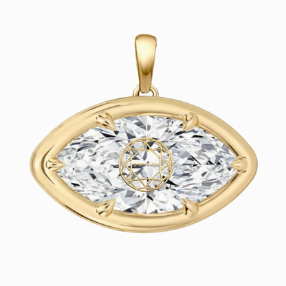 Laser Engrave Onto A Center Of Lab Grown Diamond Marquise Bezel Prongs Pendant Personalized Engraved 14K Gold