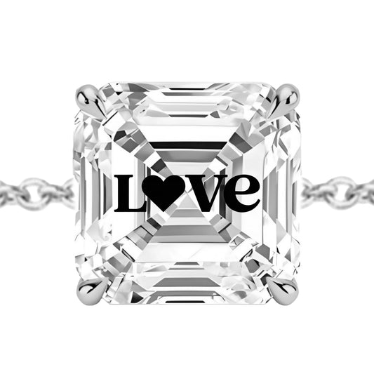 צמיד אבן מוסונייט אשר מרחף עם חריטת לייזר Love - כסף 925