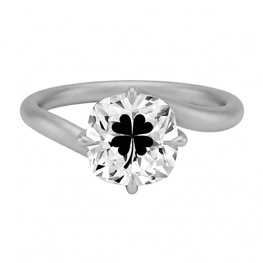 טבעת טוויסט אבן מוסונייט קושן עם חריטת לייזר תלתן - כסף 925