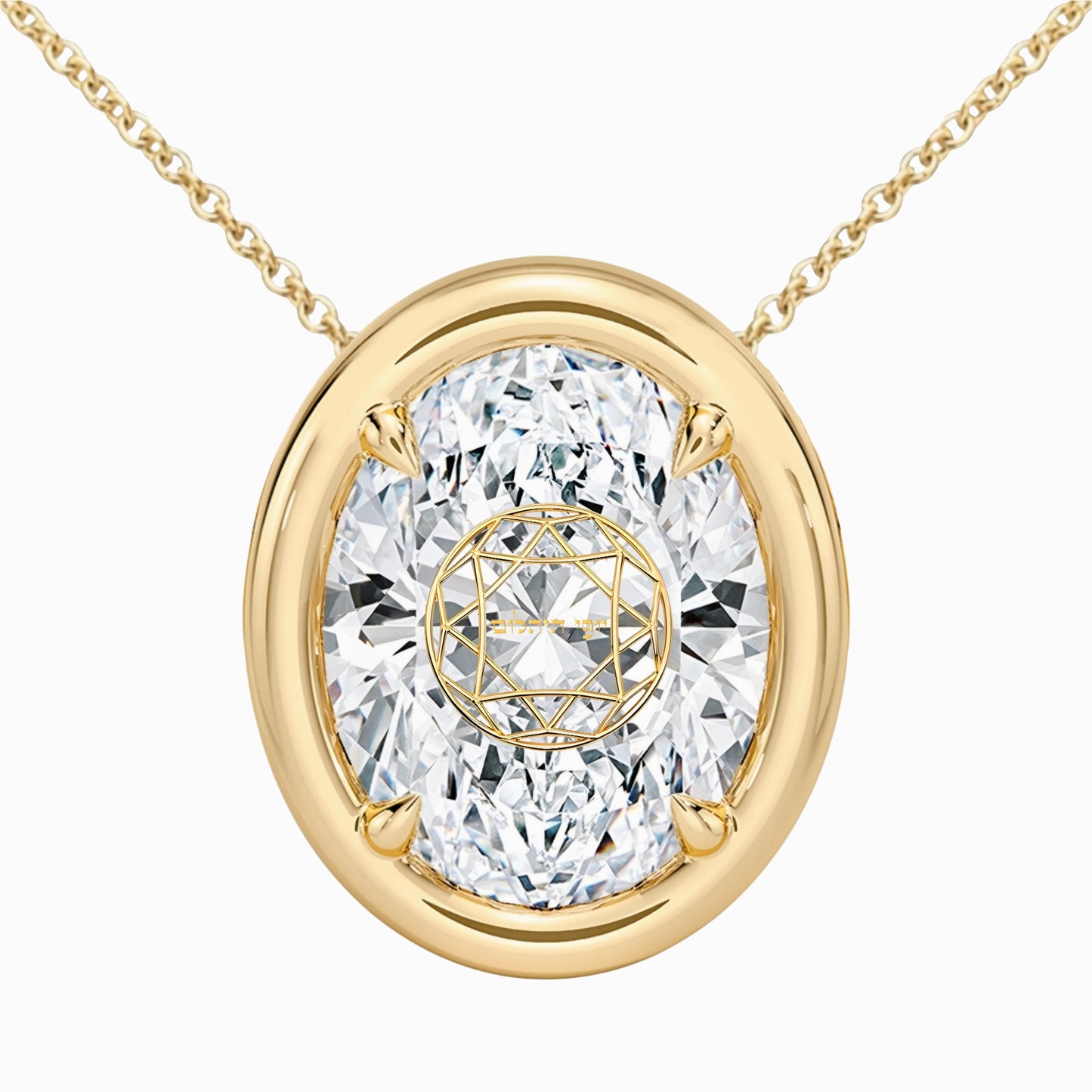 Lab Grown Diamond Oval Bezel Prongs Pendant Necklace 14K Yellow/White/Rose Gold