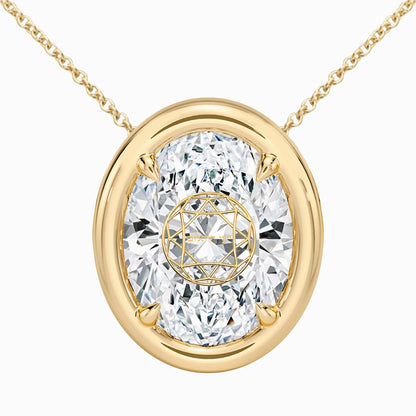 Lab Grown Diamond Oval Bezel Prongs Pendant Necklace 14K Yellow/White/Rose Gold