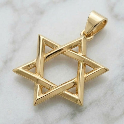תליון מגן דוד תלת מימד זהב 14 קראט צהוב/לבן/רוז גולד - תליון גדול עם נוכחות עיצוב מיוחד עם משמעות