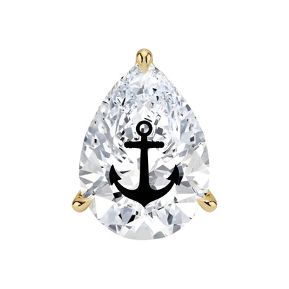 עגיל יהלום מעבדה טיפה עם חריטת לייזר עוגן – זהב 14 קראט לבן/צהוב/רוז גולד – עגיל ייחודי עם מסר מיוחד