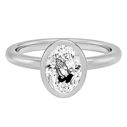 Moissanite Oval Signet Ring With Praying Hands Laser Engraved On The Moissanite Silver 925