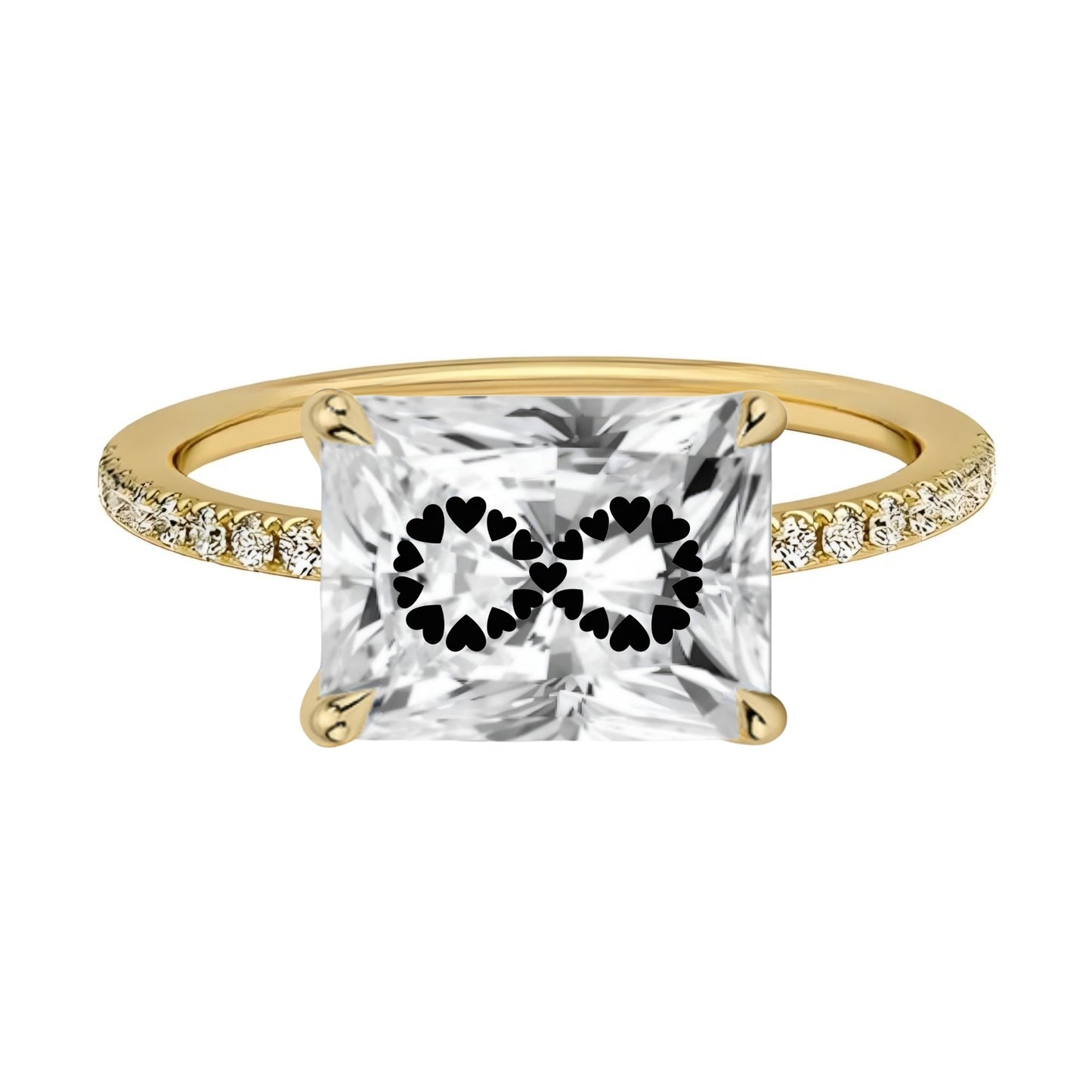 Laser Engrave On Lab Grown Diamond Radiant Ring Infinity Engraved Diamond 14K Gold