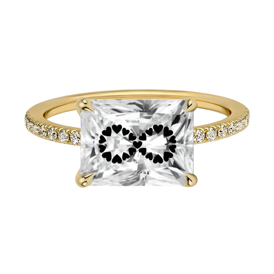 Laser Engrave On Lab Grown Diamond Radiant Ring Infinity Engraved Diamond 14K Gold