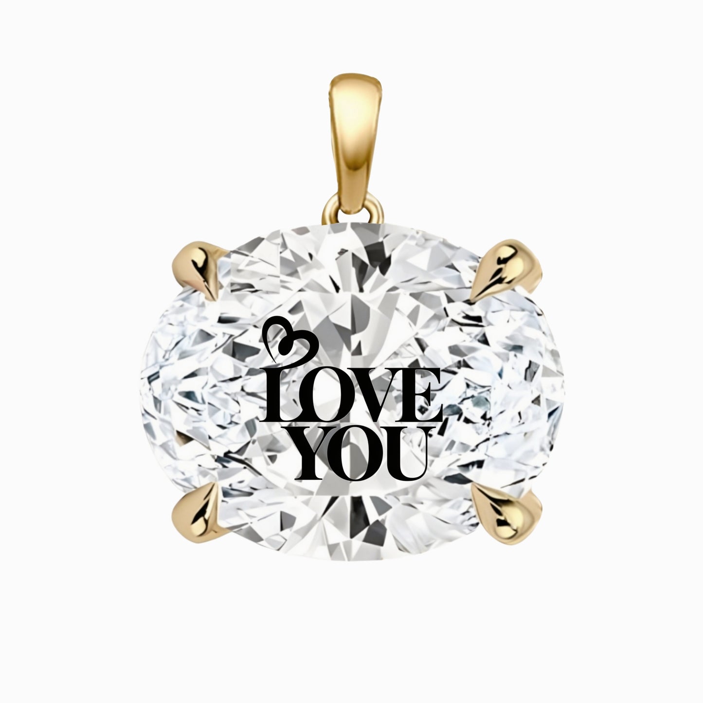 תליון אבן מוסונייט אובל עם חריטת לייזר LOVE YOU - זהב 14 קראט צהוב/לבן/רוז גולד