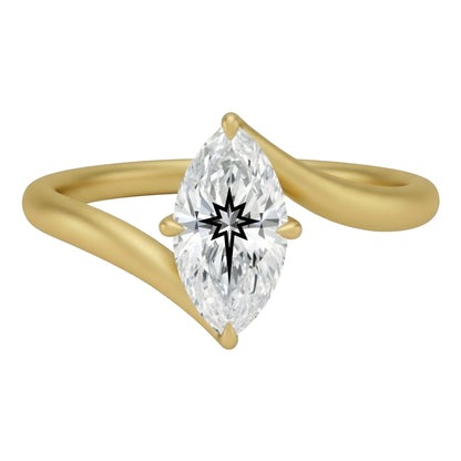 Laser Engrave On Lab Grown Diamond Marquise Twist Ring North Star Engraved 14K Gold