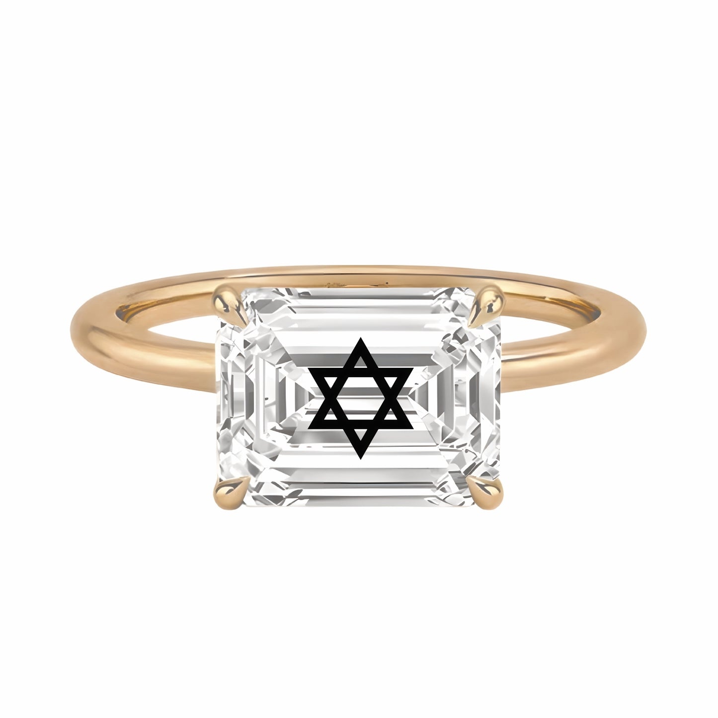 טבעת יהלום מעבדה אמרלד חריטה מגן דוד