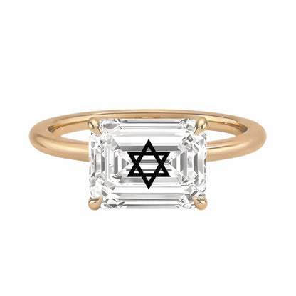 טבעת יהלום מעבדה אמרלד חריטה מגן דוד