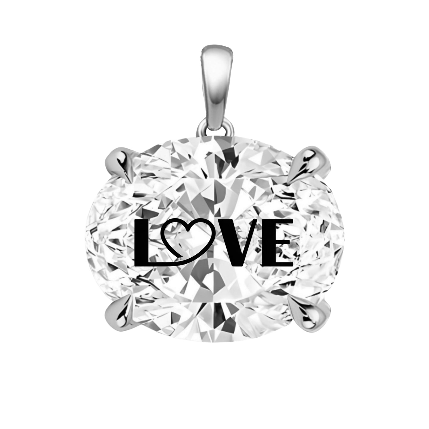 תליון אבן מוסונייט אובל עם חריטת לייזר LOVE - כסף 925