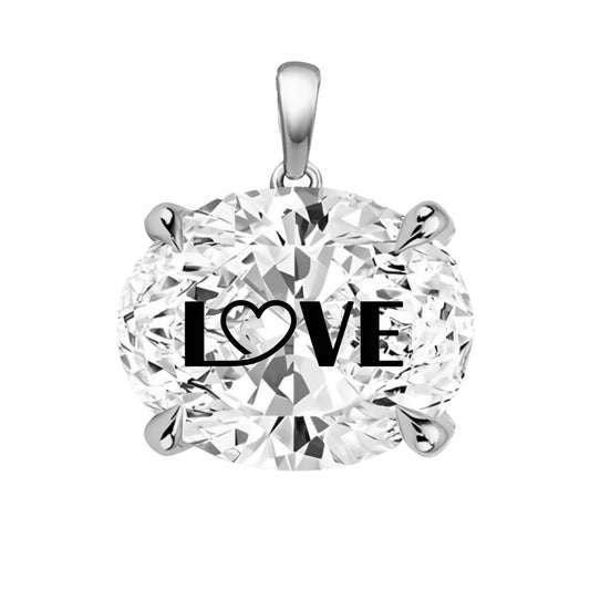 תליון אבן מוסונייט אובל עם חריטת לייזר LOVE - כסף 925