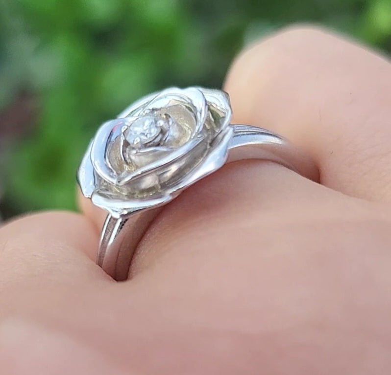 3D Design Rose Flower Solid Ring 925 Silver