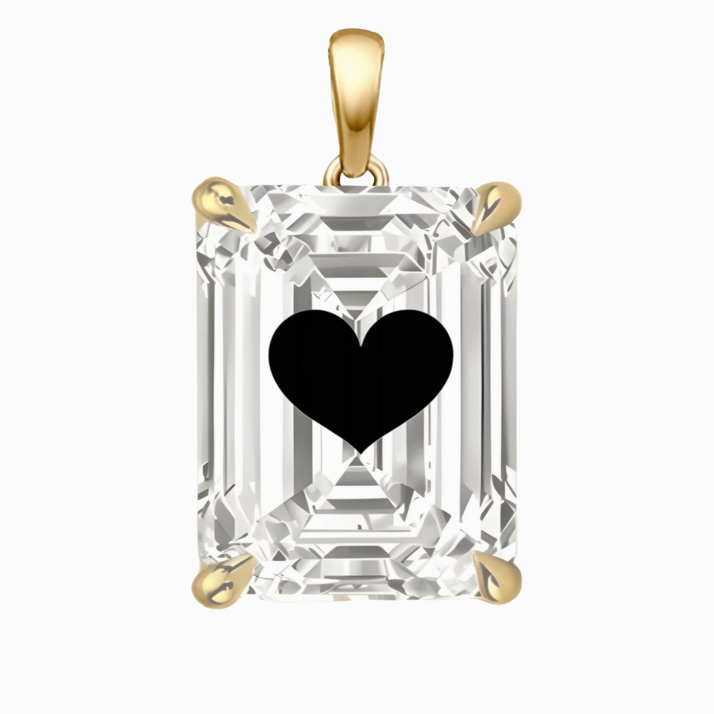 Lab Grown Diamond Emerald Pendant With Heart Laser Engraved On The Diamond 14K Gold