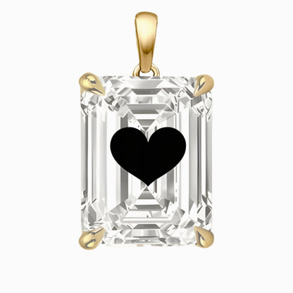 Lab Grown Diamond Emerald Pendant With Heart Laser Engraved On The Diamond 14K Gold