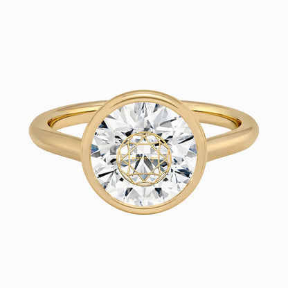 טבעת חותם יהלום מעבדה עגול חריטה בעיצוב אישי - שיבוץ בזל זהב 14 קראט צהוב/לבן/רוז גולד