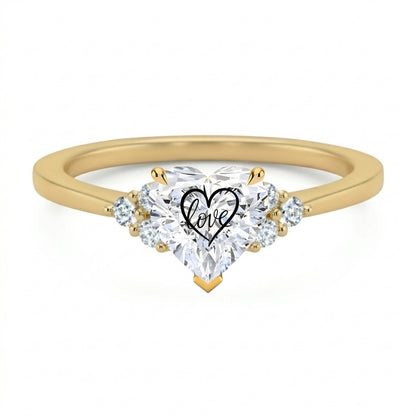 Laser Engrave On Center Of Lab Grown Diamond Heart Ring Heart Love Engraved 14K Gold
