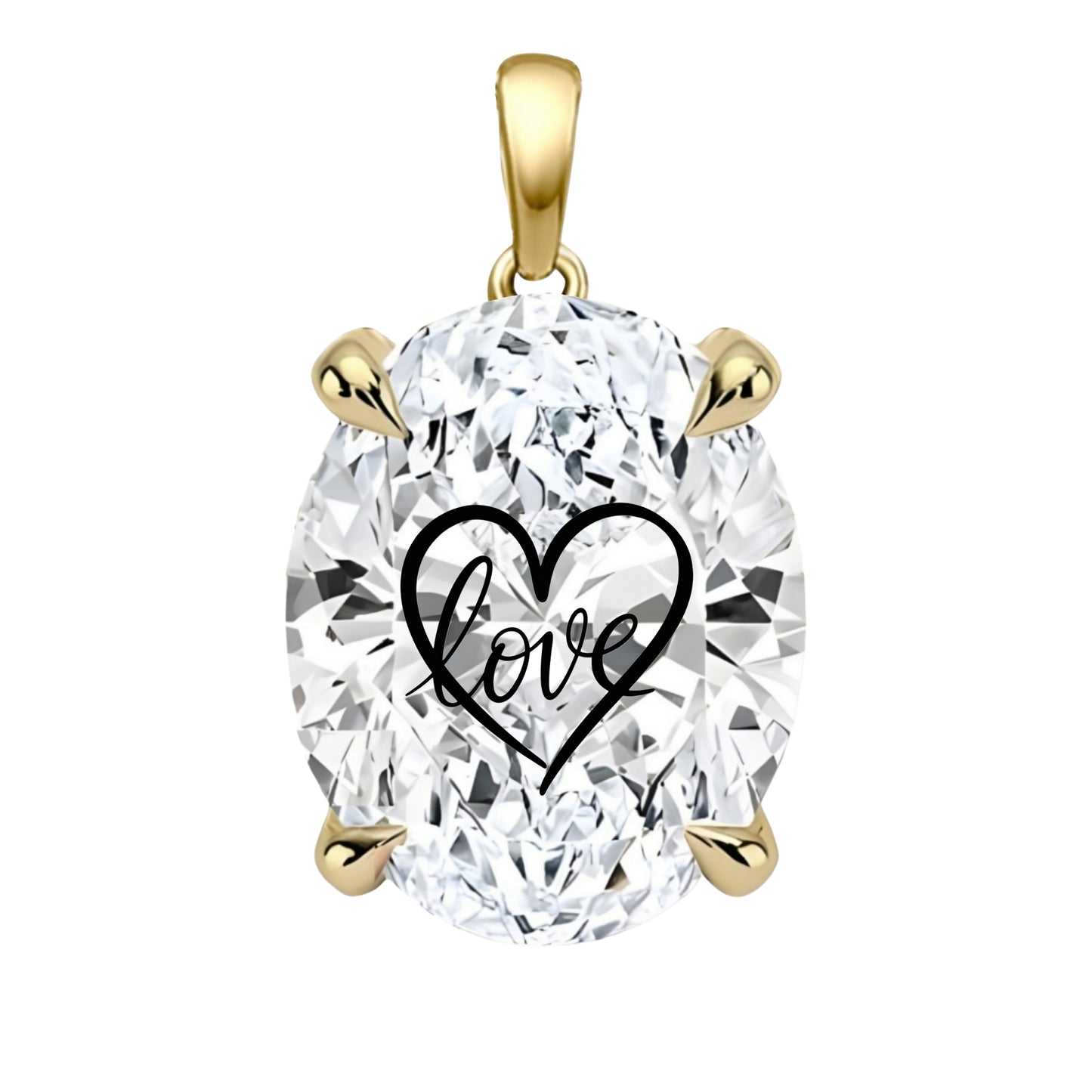 Lab Grown Diamond Oval Pendant With Love Laser Engraved On The Diamond
