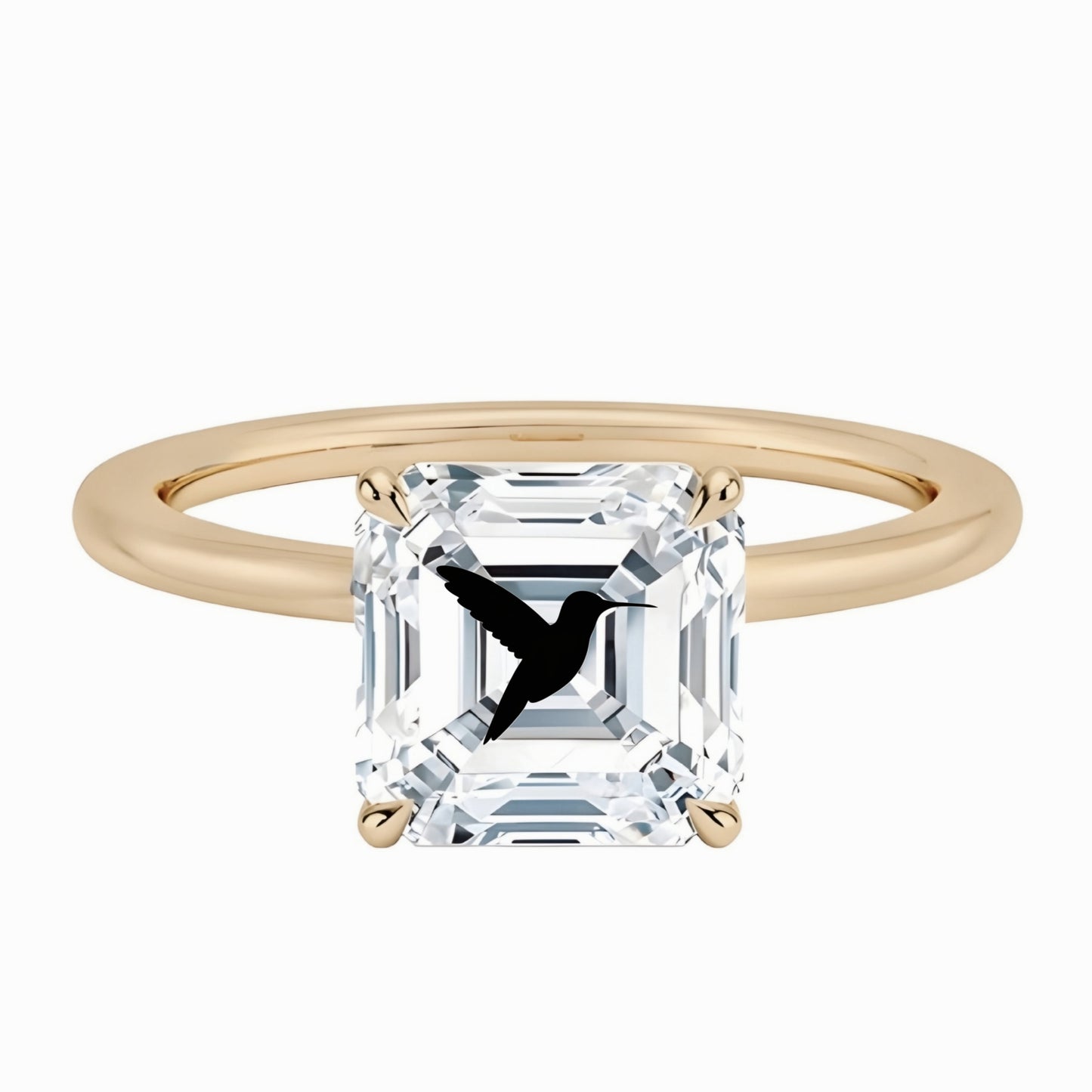 טבעת אבן מוסונייט אשר עם חריטת לייזר יונק דבש - זהב 14 קראט צהוב/לבן/רוז גולד