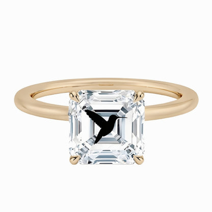 טבעת אבן מוסונייט אשר עם חריטת לייזר יונק דבש - זהב 14 קראט צהוב/לבן/רוז גולד