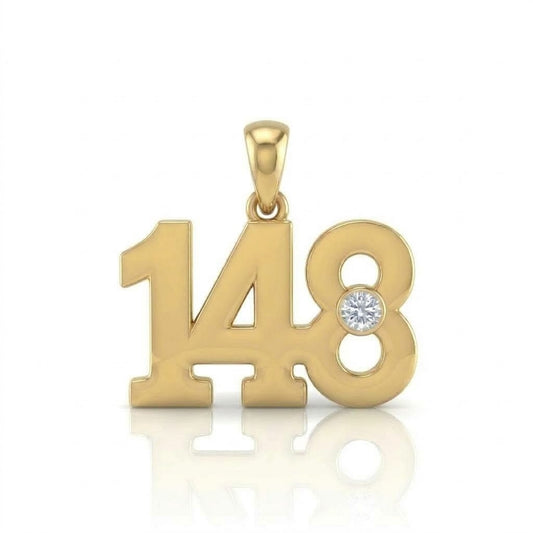 תליון מספר 148 גימטריה של רבי נחמן מברסלב בשיבוץ יהלום מעבדה זהב 14 קראט צהוב/לבן/רוז גולד
