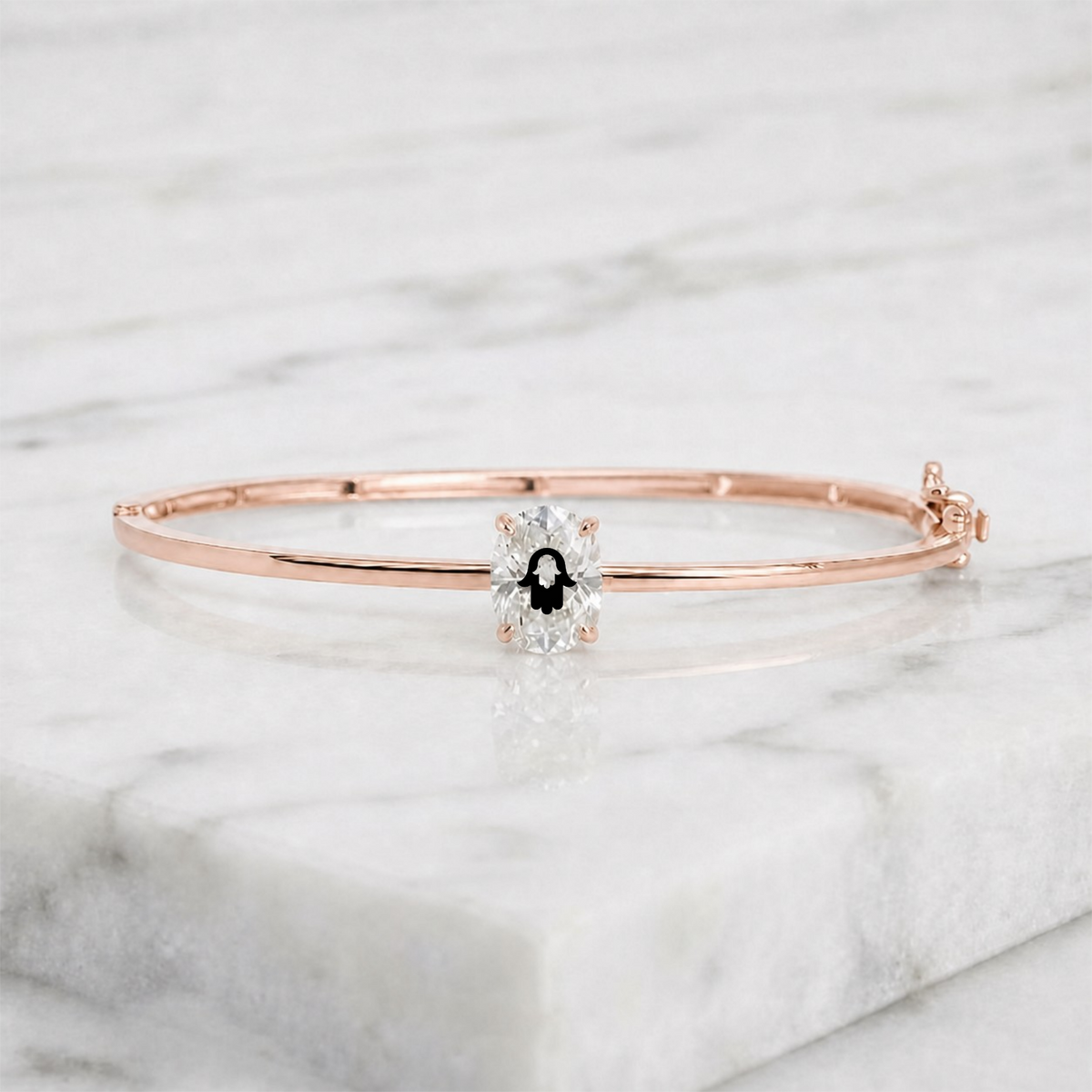 Laser Engrave On Lab Grown Diamond Bangel Bracelet Hamsa Engraving 14K Yellow/White/Rose Gold