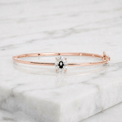 Laser Engrave On Lab Grown Diamond Bangel Bracelet Hamsa Engraving 14K Yellow/White/Rose Gold