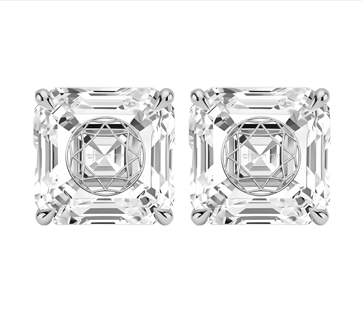 זוג עגילי יהלום מעבדה אשר חריטה בעיצוב אישי - זהב 14 קראט צהוב/לבן/רוז גולד