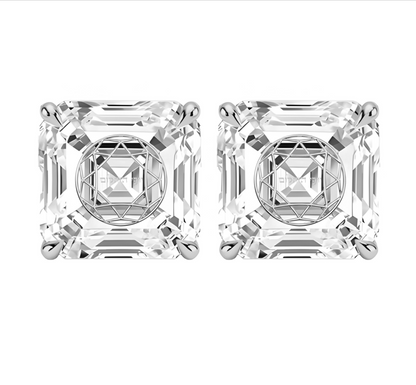 זוג עגילי יהלום מעבדה אשר חריטה בעיצוב אישי - זהב 14 קראט צהוב/לבן/רוז גולד