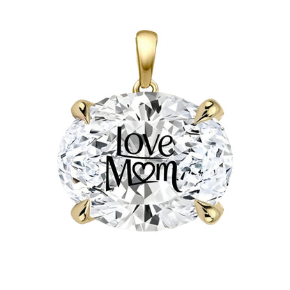 Lab Grown Diamond Oval Pendant With LOVE MOM Laser Engraved On The Diamond 14K Gold