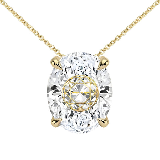 שרשרת יהלום מעבדה אובל מרחף עם חריטת לייזר בעיצוב אישי - זהב 14 קראט צהוב/לבן/רוז גולד