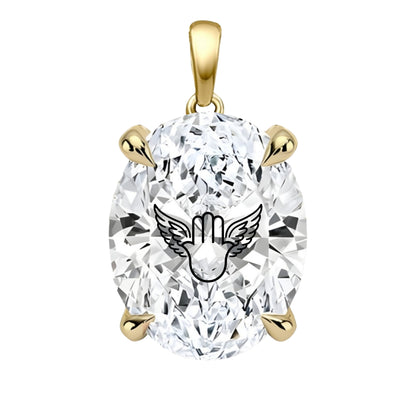 תליון אבן מוסונייט אובל עם חריטת לייזר חמסה כנפי מלאך - זהב 14 קראט צהוב/לבן/רוז גולד