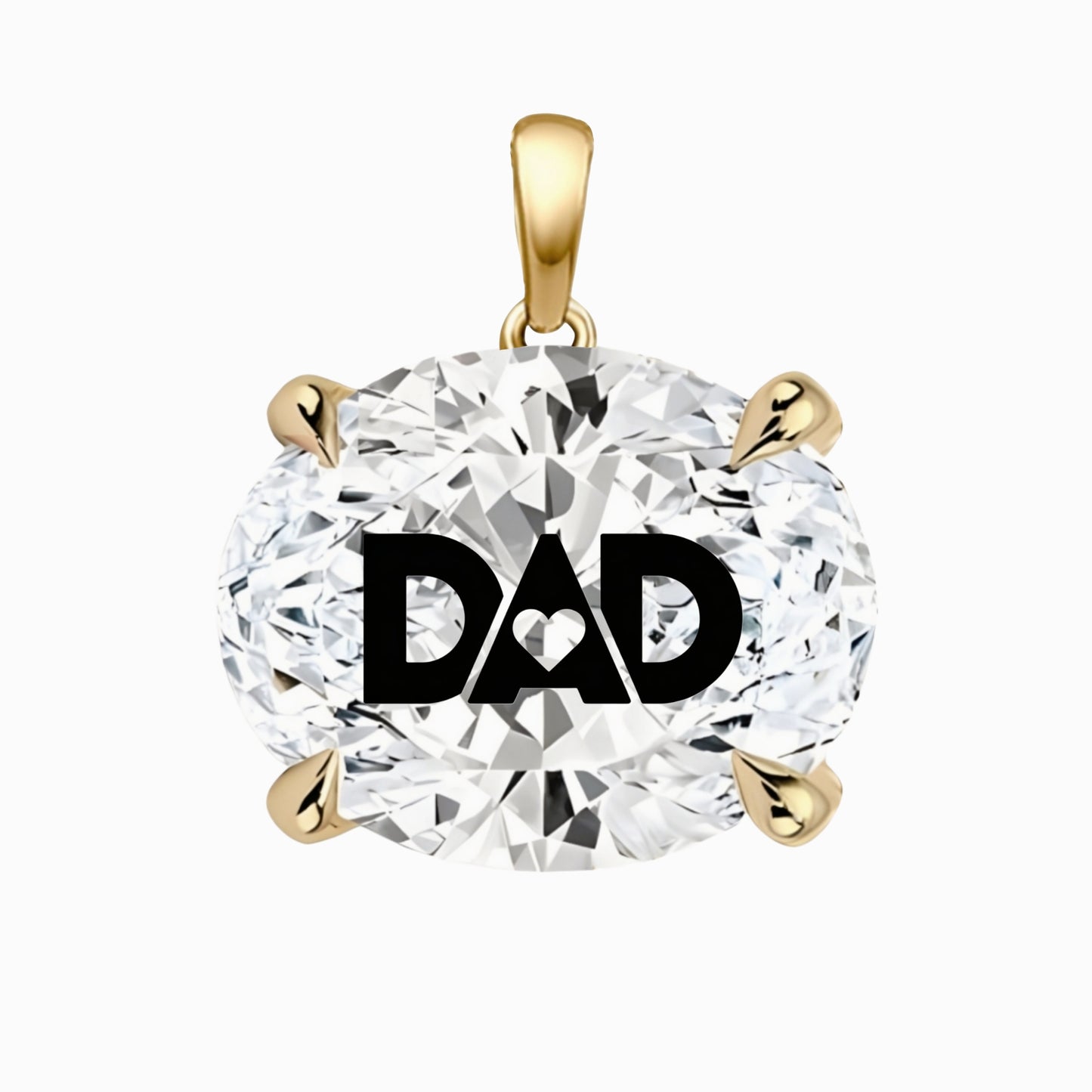 תליון אבן מוסונייט אובל עם חריטת לייזר DAD - זהב 14 קראט צהוב/לבן/רוז גולד