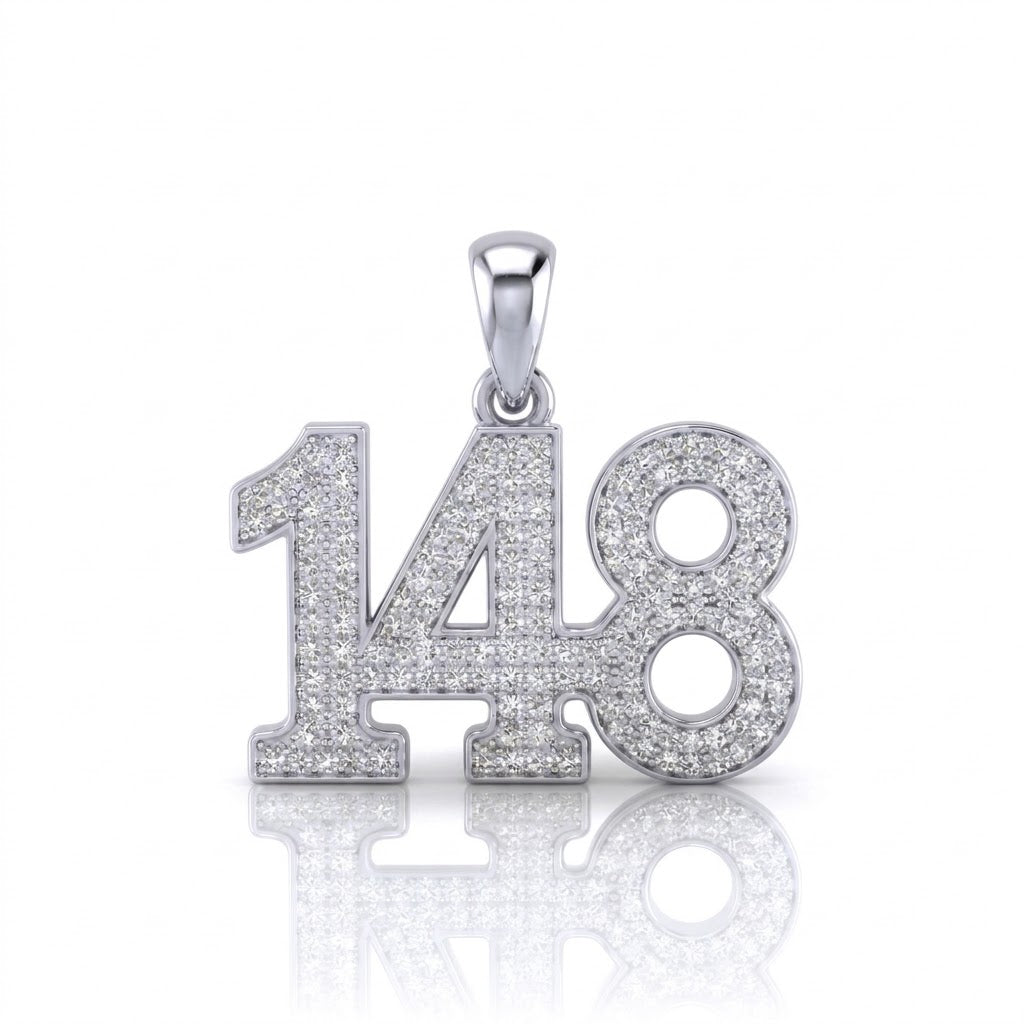 תליון מספר 148 גימטריה של רבי נחמן מברסלב בשיבוץ יהלומי מעבדה זהב 14 קראט צהוב/לבן/רוז גולד