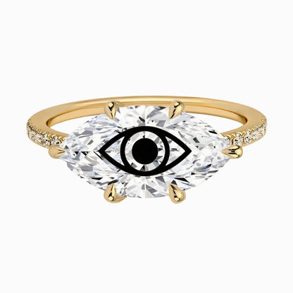 טבעת יהלום מעבדה מרקיזה חריטה עין הרע ויהלומים בצדדים - זהב 14 קראט צהוב/לבן/רוז גולד