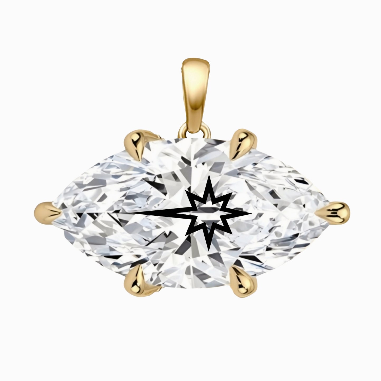 תליון יהלום מעבדה מרקיזה עם חריטת לייזר כוכב הצפון - זהב 14 קראט צהוב/לבן/רוז גולד